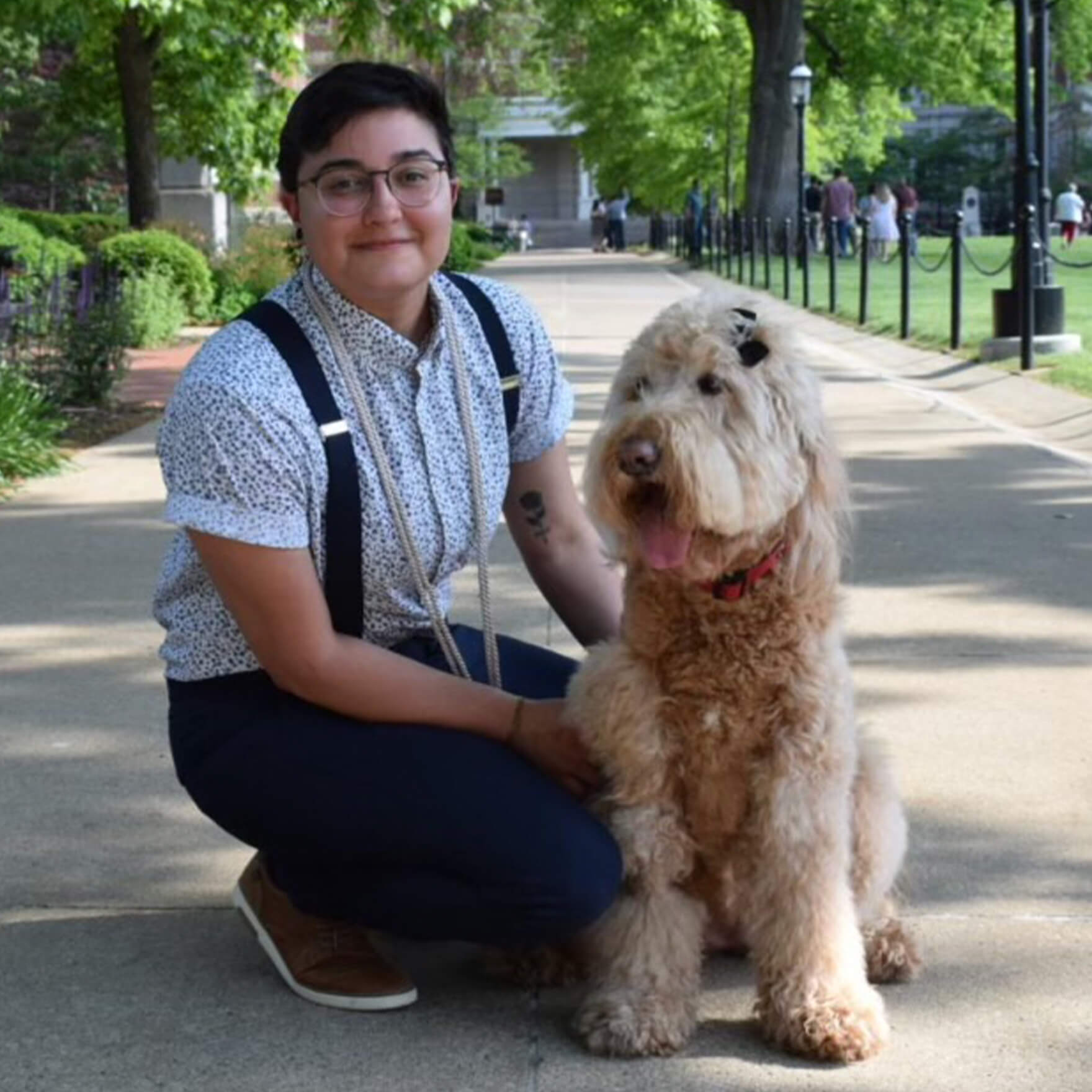 Dr Marchand with dog on path